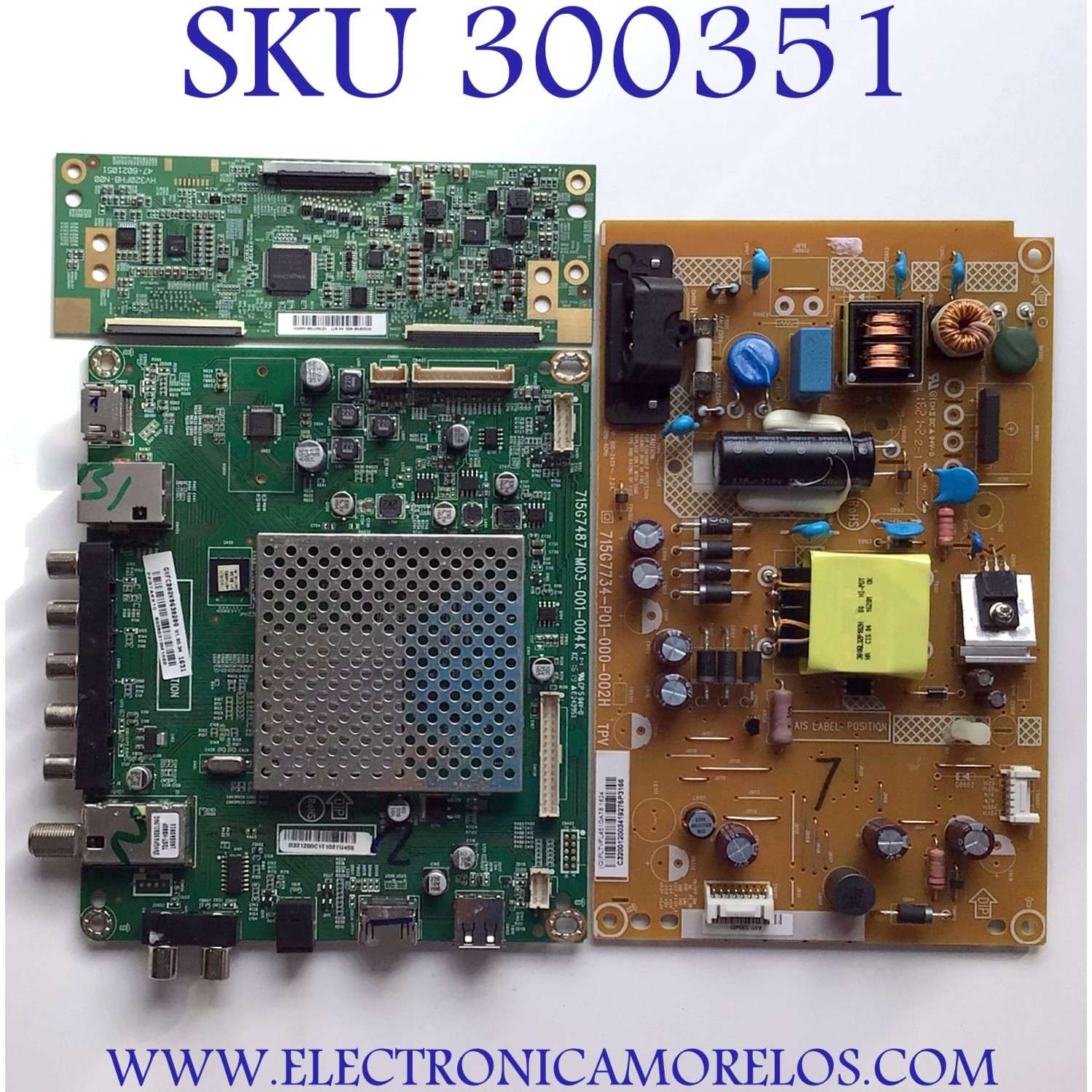 KIT DE TARJETAS PARA TV VIZIO / MAIN GXFCB02K063 / 715G7487-M03-001-004K / FUENTE  PLTVFL451GAT9 / 715G7734-P01-000-002H / T-CON 44-9771074A / HV320FHBN00 / PANEL TPT315B5-FHBN0.K REV:S49P2L / MODELO D32X-D1